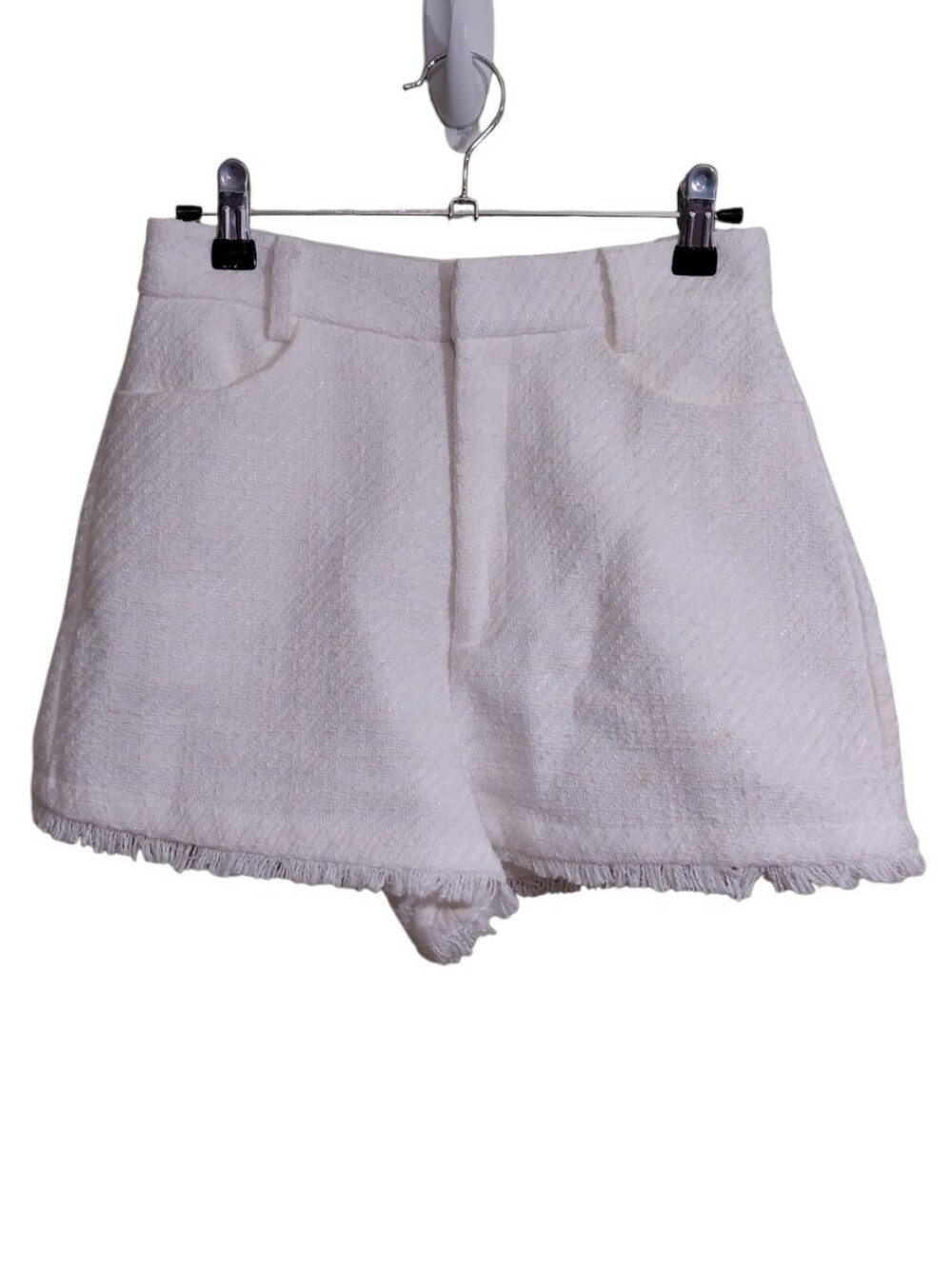 Zara Cream High-Waist Frayed Hem Shorts